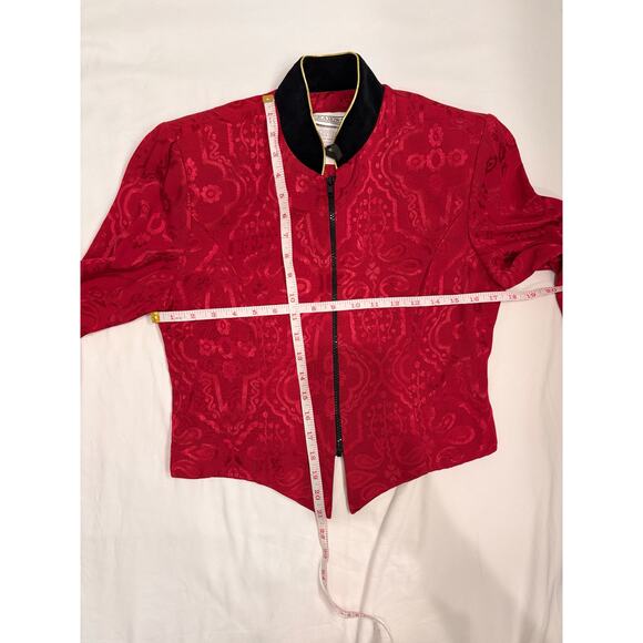 Jessica Howard 1980’s Women’s Red Damask Jacquard Zip Jacket Sz 6 - Picture 3 of 6